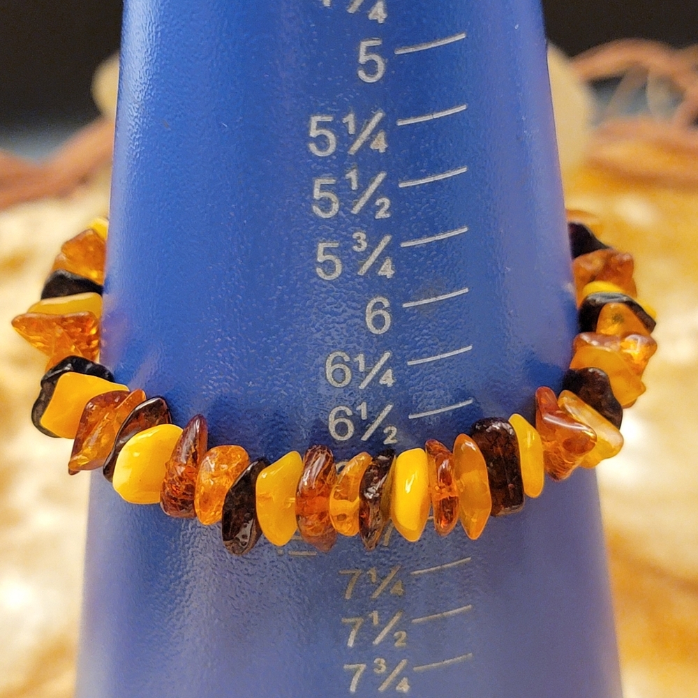 Baltic Amber Variation Beaded Bracelet Boho Size 6.5" Stretch Bohemian 12mm Chip - Picture 5 of 6